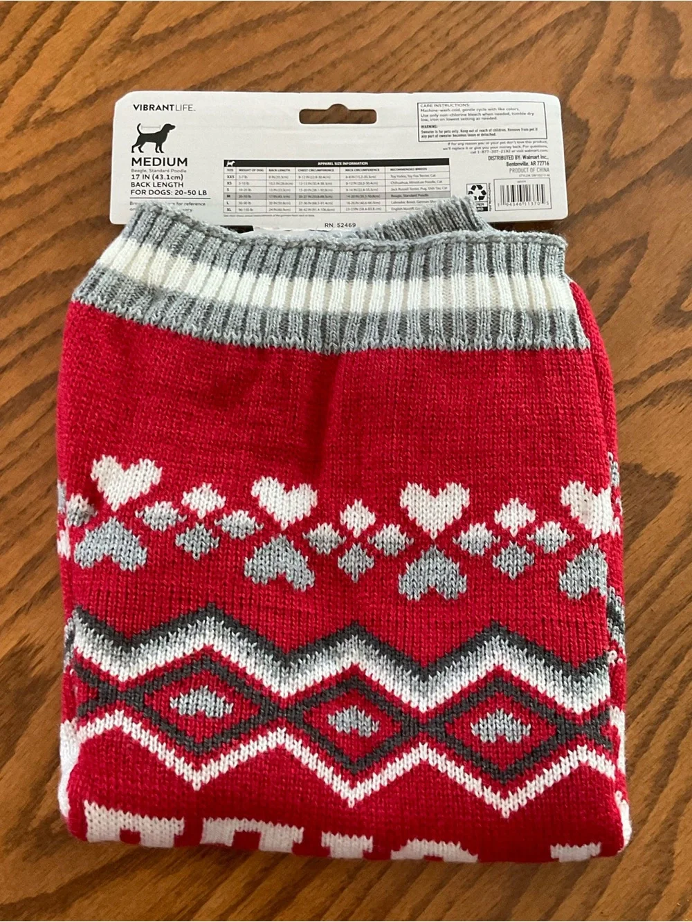 NWT Vibrant Life “Spoiled” Red Dog Knit Sweater, Paw Heart Fair Isle, Sz M